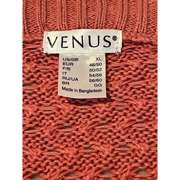 Venus Tulip Button Hem Sweater Crew Neck Coral Split Side Open Weave Sz XL 16 - Picture 5 of 7